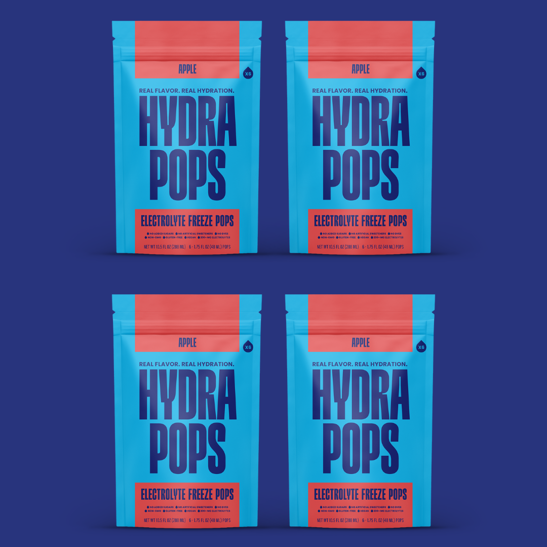 Hydra Pops – Electrolyte Freeze Pops –  four Bag Apple Pack