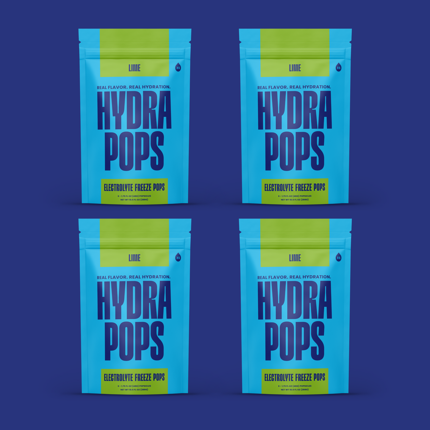 Hydra Pops – Electrolyte Freeze Pops –  four Bag Lime Pack
