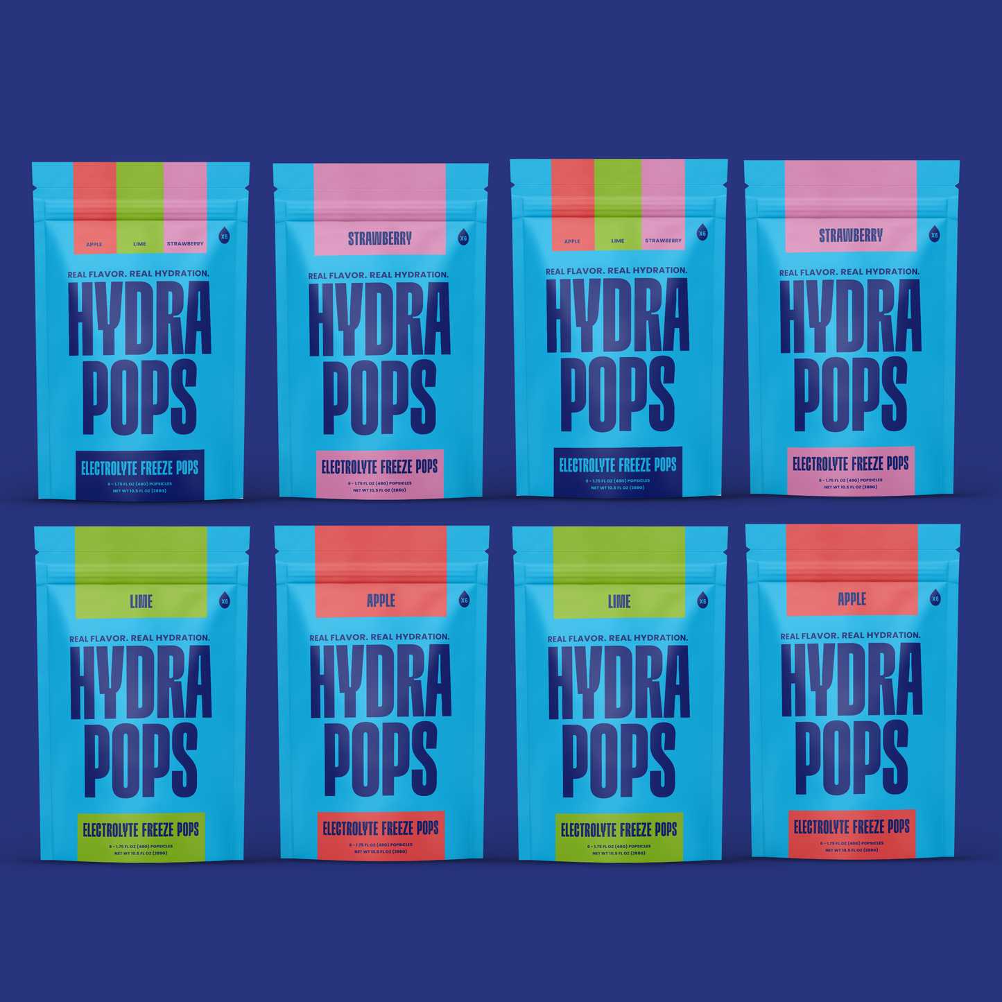 Hydra Pops – Electrolyte Freeze Pops – eight Bag BUNDLE Pack