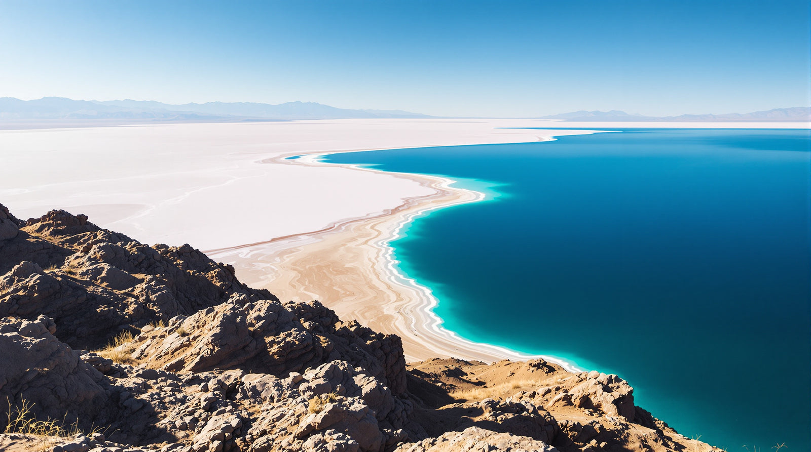 Great Salt Lake shoreline with salt crystal formations